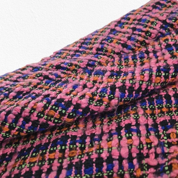 Y2K Pink Tweed Fringe Skirt W.D.N.Y. Silk Blend A-Line Knee Length Skirt Size 8 - Picture 9 of 10